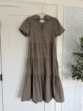 Bronchu Walker Havana Casual Khaki Button Down Collared Maxi Dress